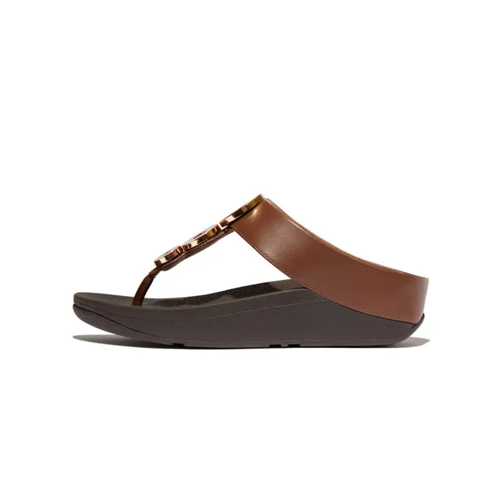 Fitflop Women Fino Resin-Hoop Leather Toe-Post Sandals |IB8-864| Rich Brown