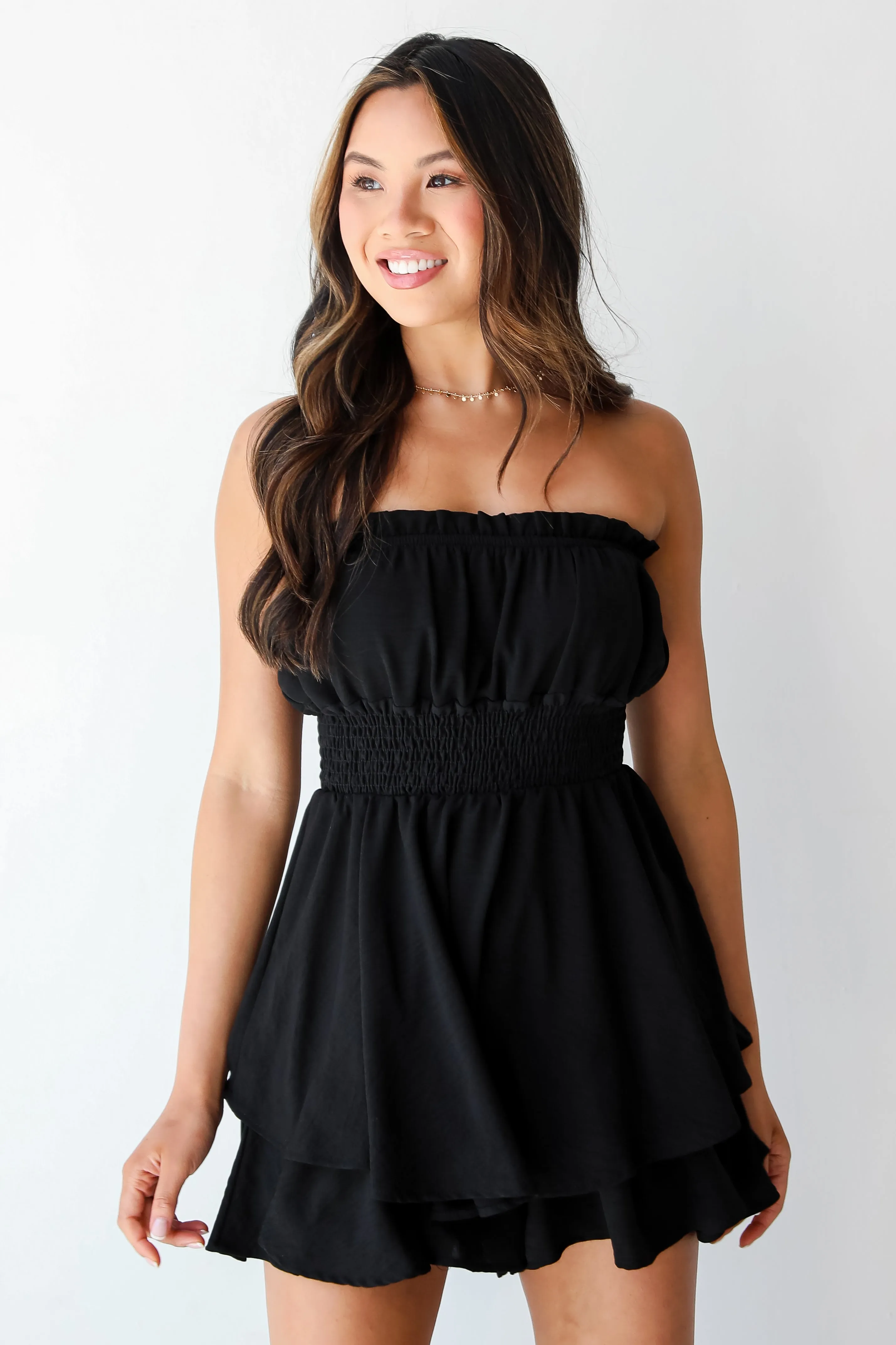 Flattering Moment Black Strapless Romper