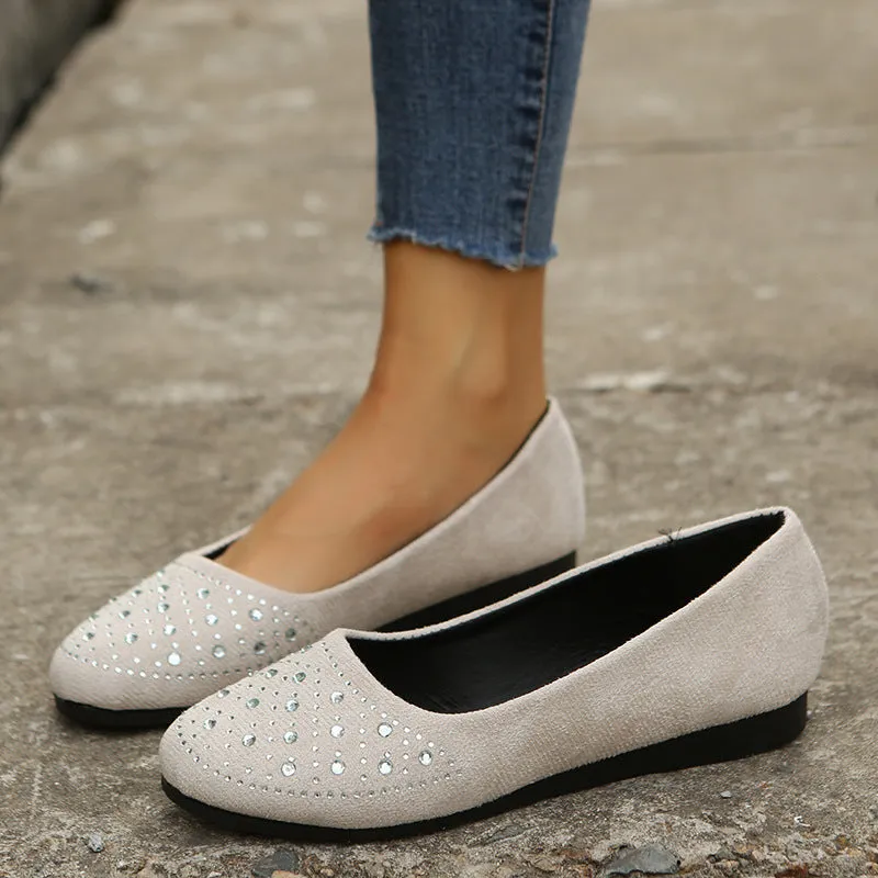 Fshion Flats Shoes With Rhinestones Casual Round Toe Loafers Cozy Shoes For Women