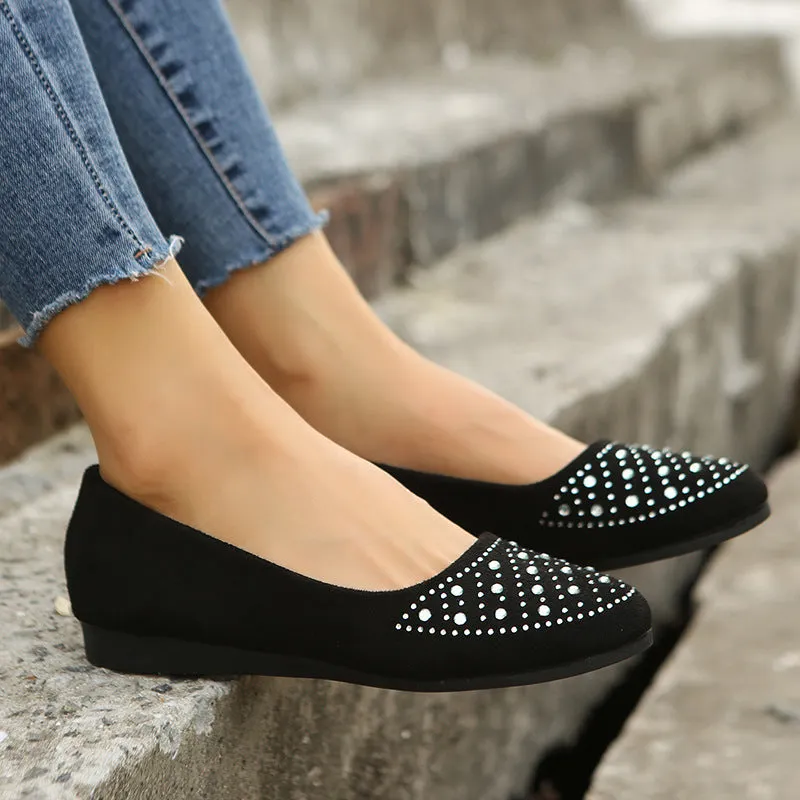 Fshion Flats Shoes With Rhinestones Casual Round Toe Loafers Cozy Shoes For Women