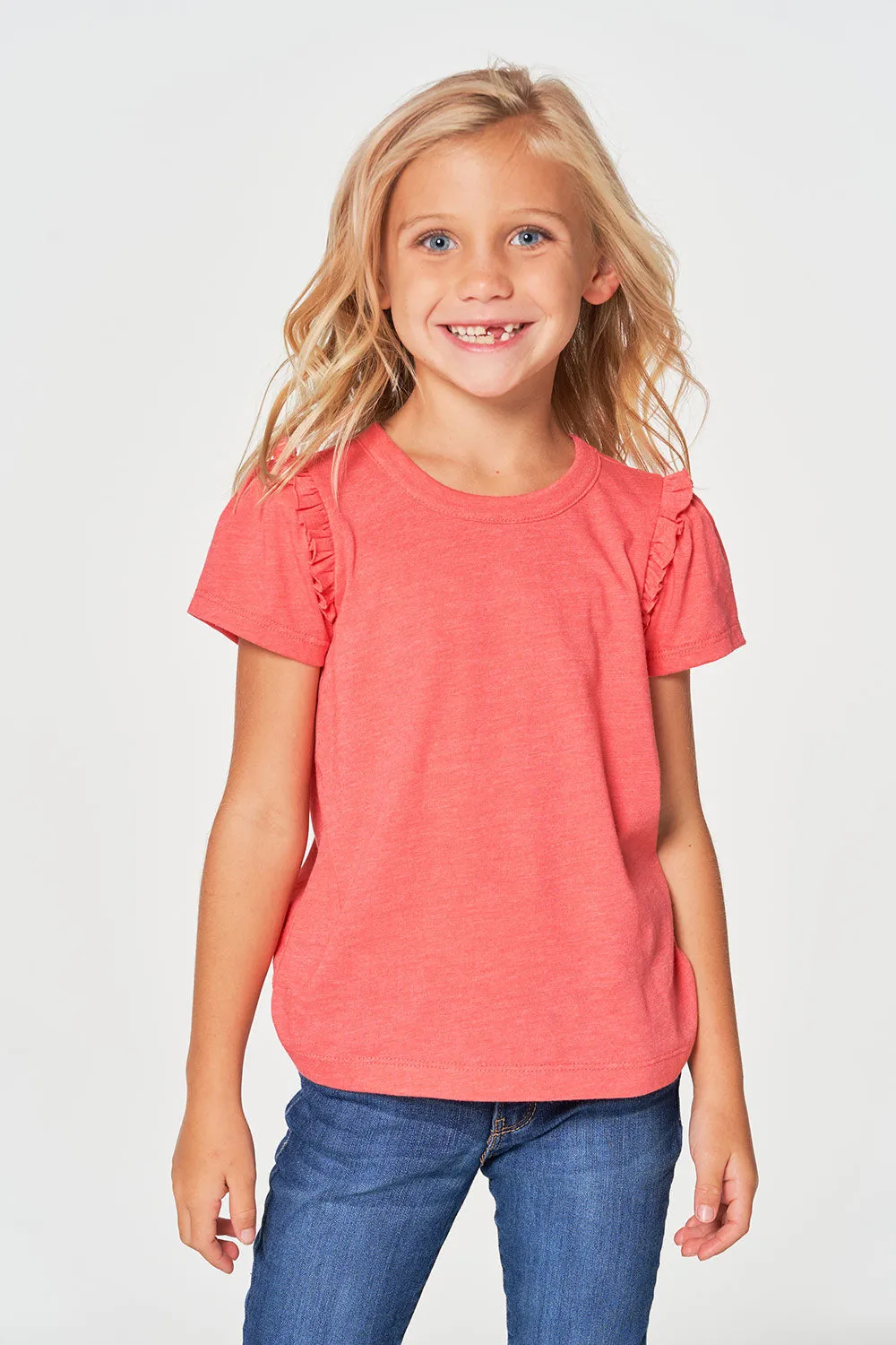 Girls rPET Vintage Jersey Ruffle Puff Sleeve Tee