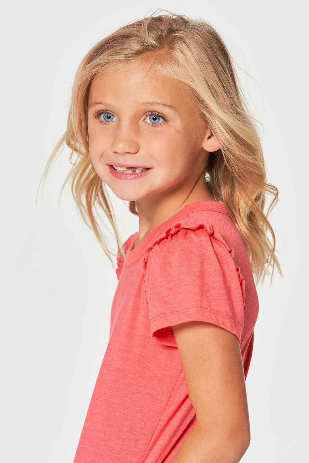 Girls rPET Vintage Jersey Ruffle Puff Sleeve Tee