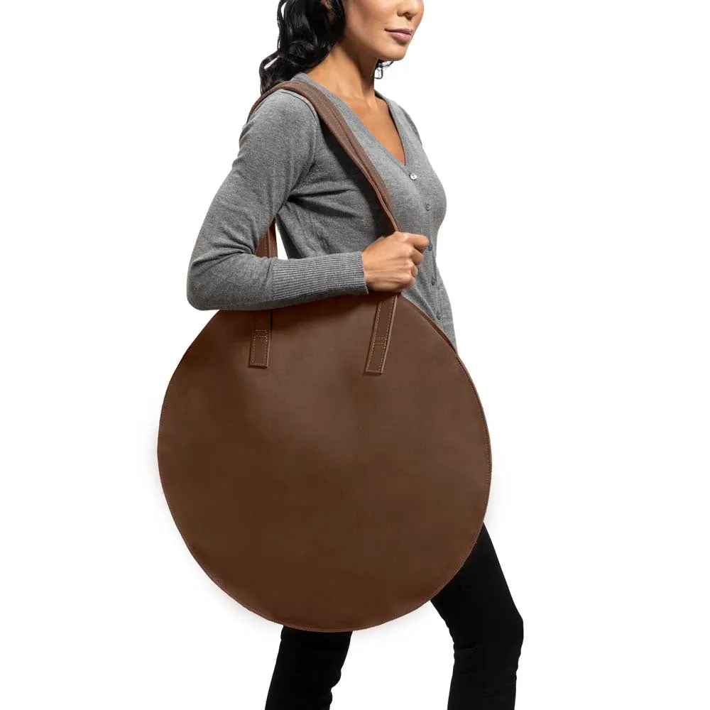 Handmade Round Leather Bag | Brown