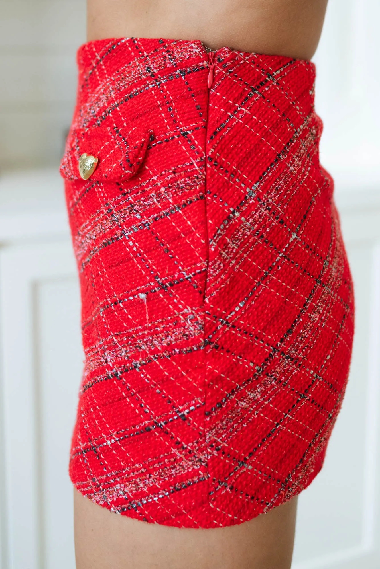 Heart Red Tweed Skirt