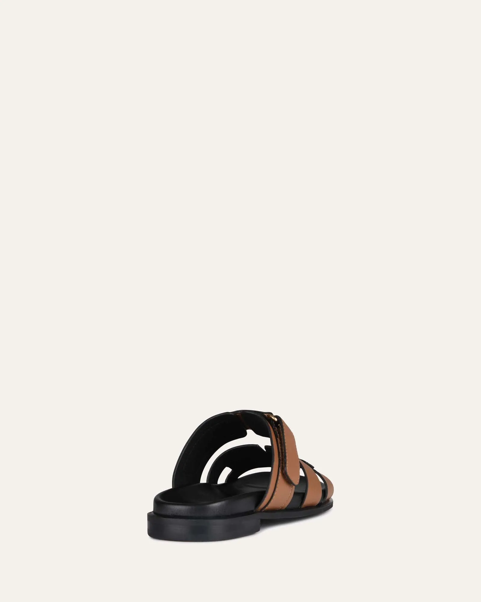 HENDRIX FLAT SLIDES DARK TAN LEATHER