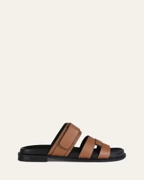 HENDRIX FLAT SLIDES DARK TAN LEATHER