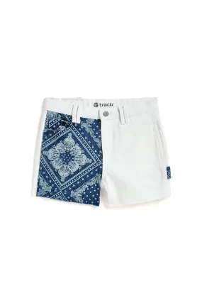 High Rise Bandana Print Block Fray Hem Shorts