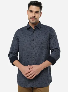 Ice Blue Printed Slim Fit Semi Casual Shirt | JadeBlue