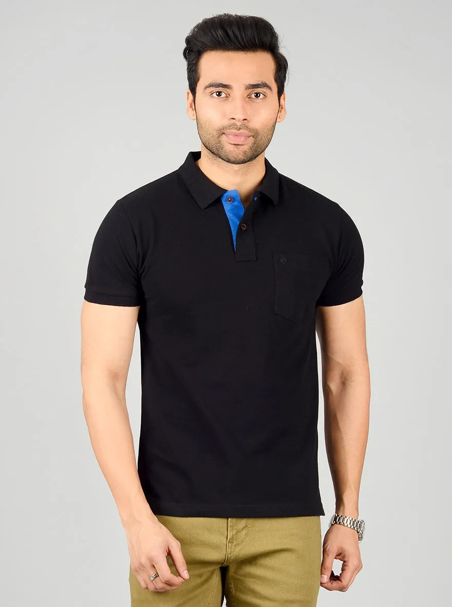 Jet Black Solid Slim Fit Polo T-shirt | Greenfibre