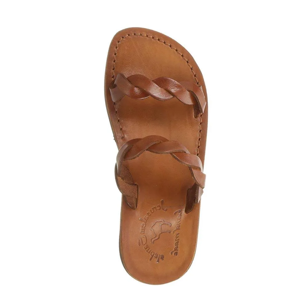 Joanna - Leather Braided Strap Sandal | Honey