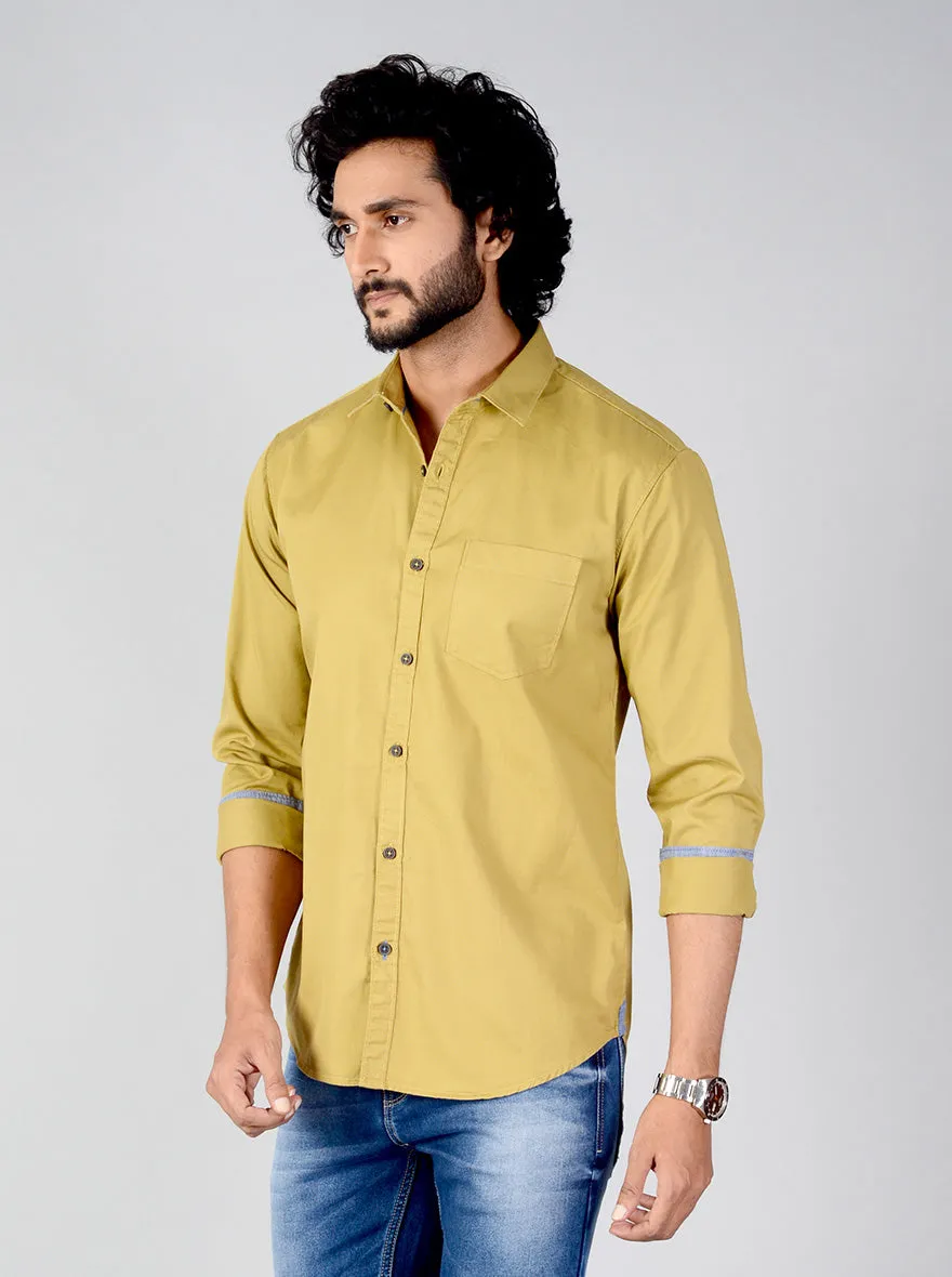 Khaki Solid Slim Fit Casual Shirt | Greenfibre