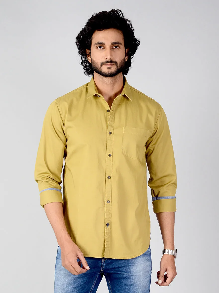 Khaki Solid Slim Fit Casual Shirt | Greenfibre