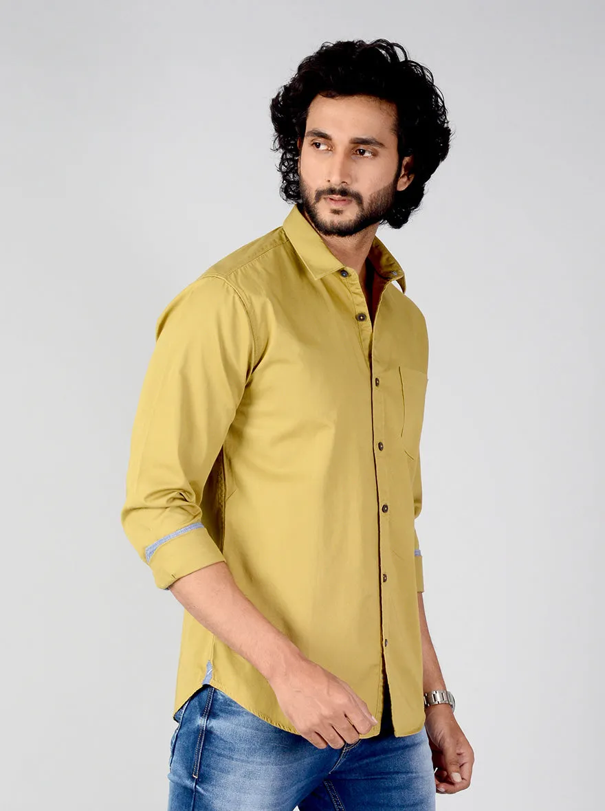 Khaki Solid Slim Fit Casual Shirt | Greenfibre