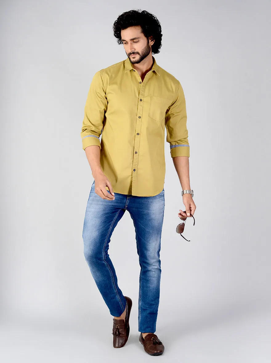 Khaki Solid Slim Fit Casual Shirt | Greenfibre