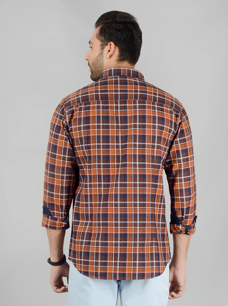 Leather Brown Checked Slim Fit Casual Shirt | Greenfibre