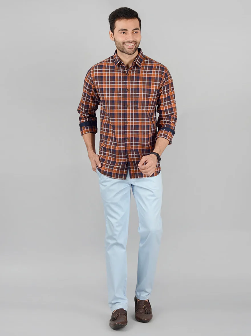 Leather Brown Checked Slim Fit Casual Shirt | Greenfibre