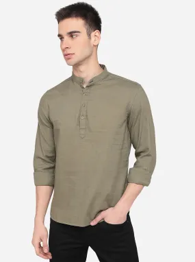 Light Olive Solid Slim Fit Semi Casual Shirt | Greenfibre