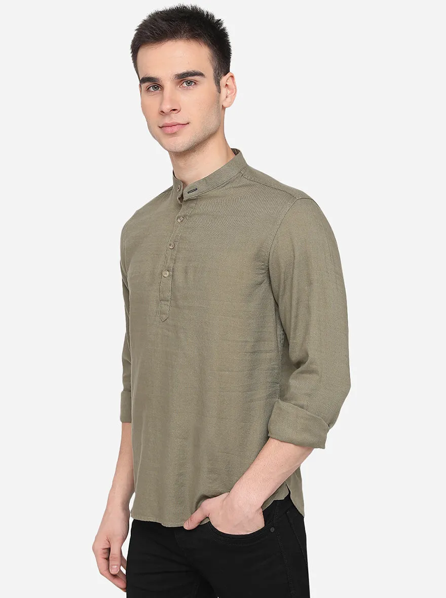 Light Olive Solid Slim Fit Semi Casual Shirt | Greenfibre