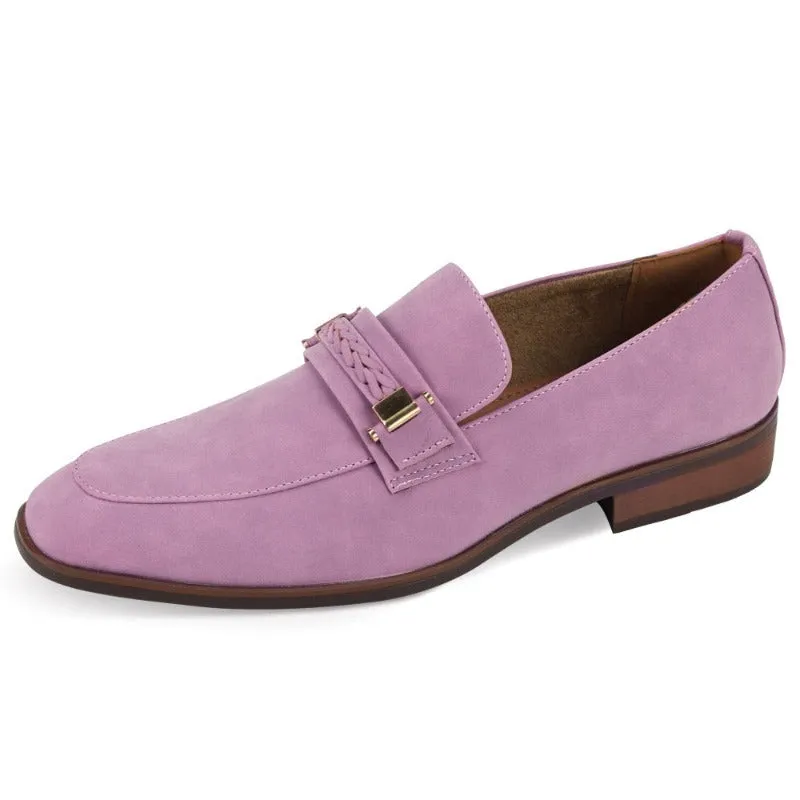 Lilac Men's Slip-on Suede Loafer Shoes with Metal and Braid Buckle