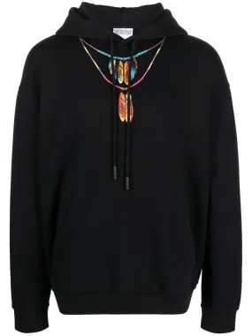 Marcelo Burlon Feathers Necklace Over Hoodie Black Red