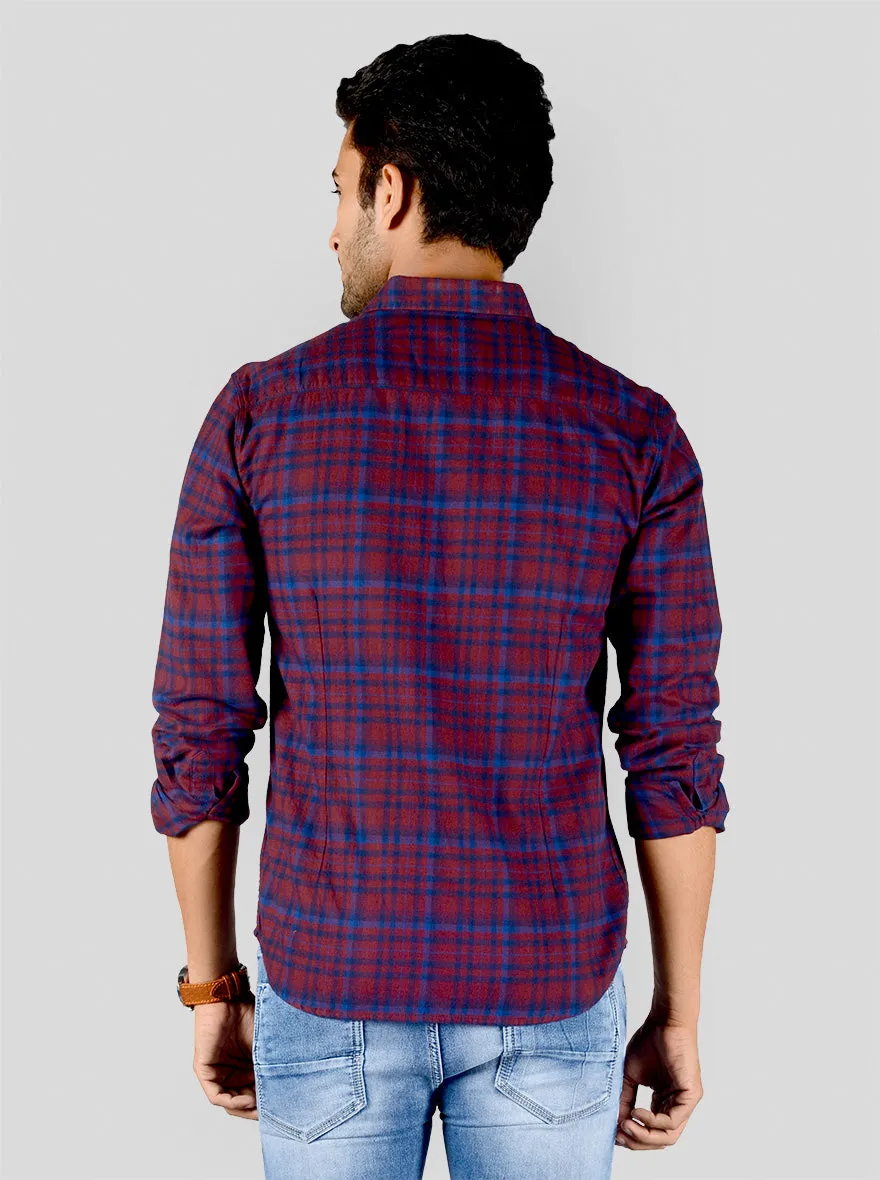 Maroon & Blue Checked Slim Fit Casual Shirt | Greenfibre