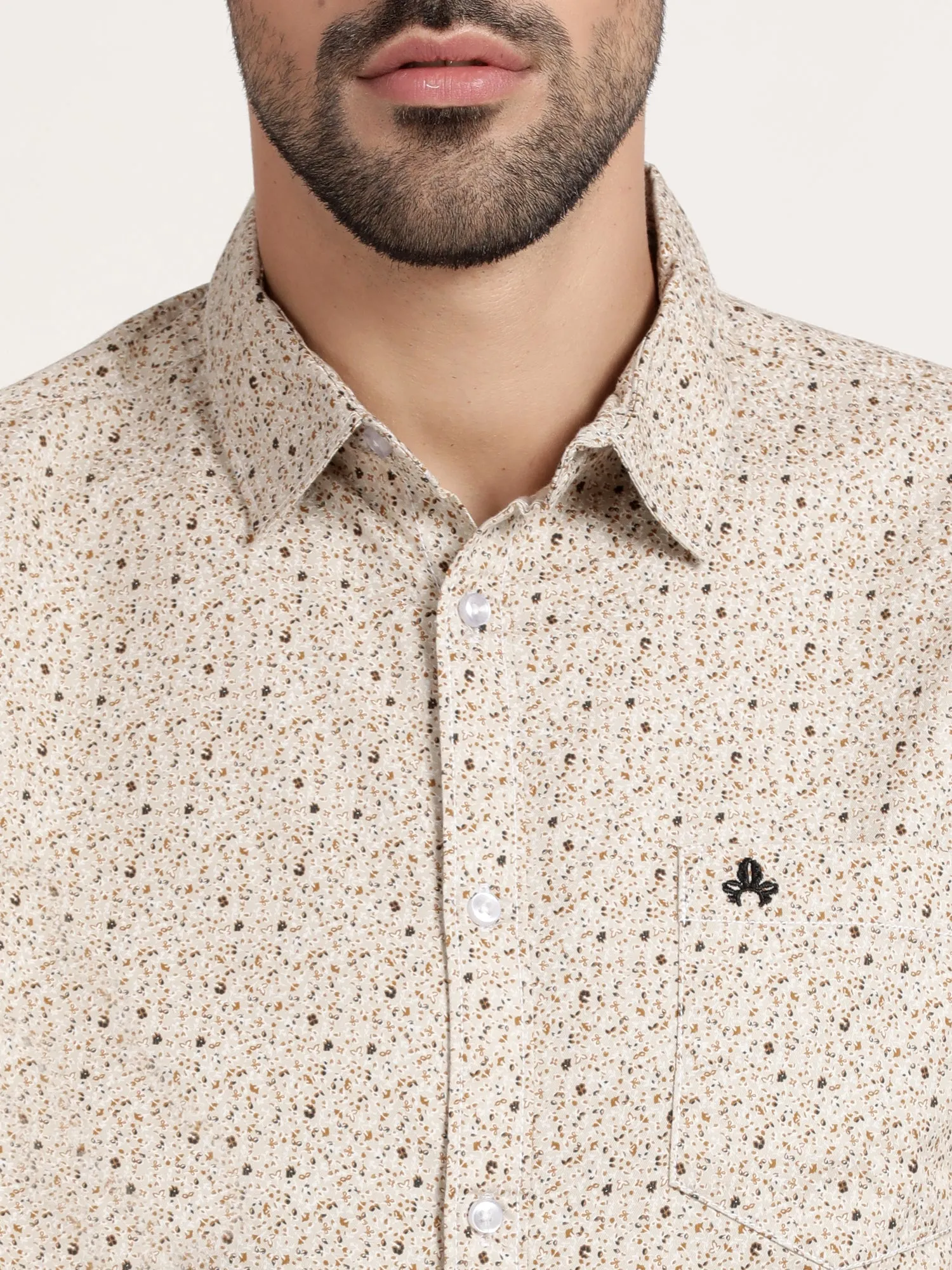 Men Off White Printed Semi-formal Shirt (GBRJ6004)