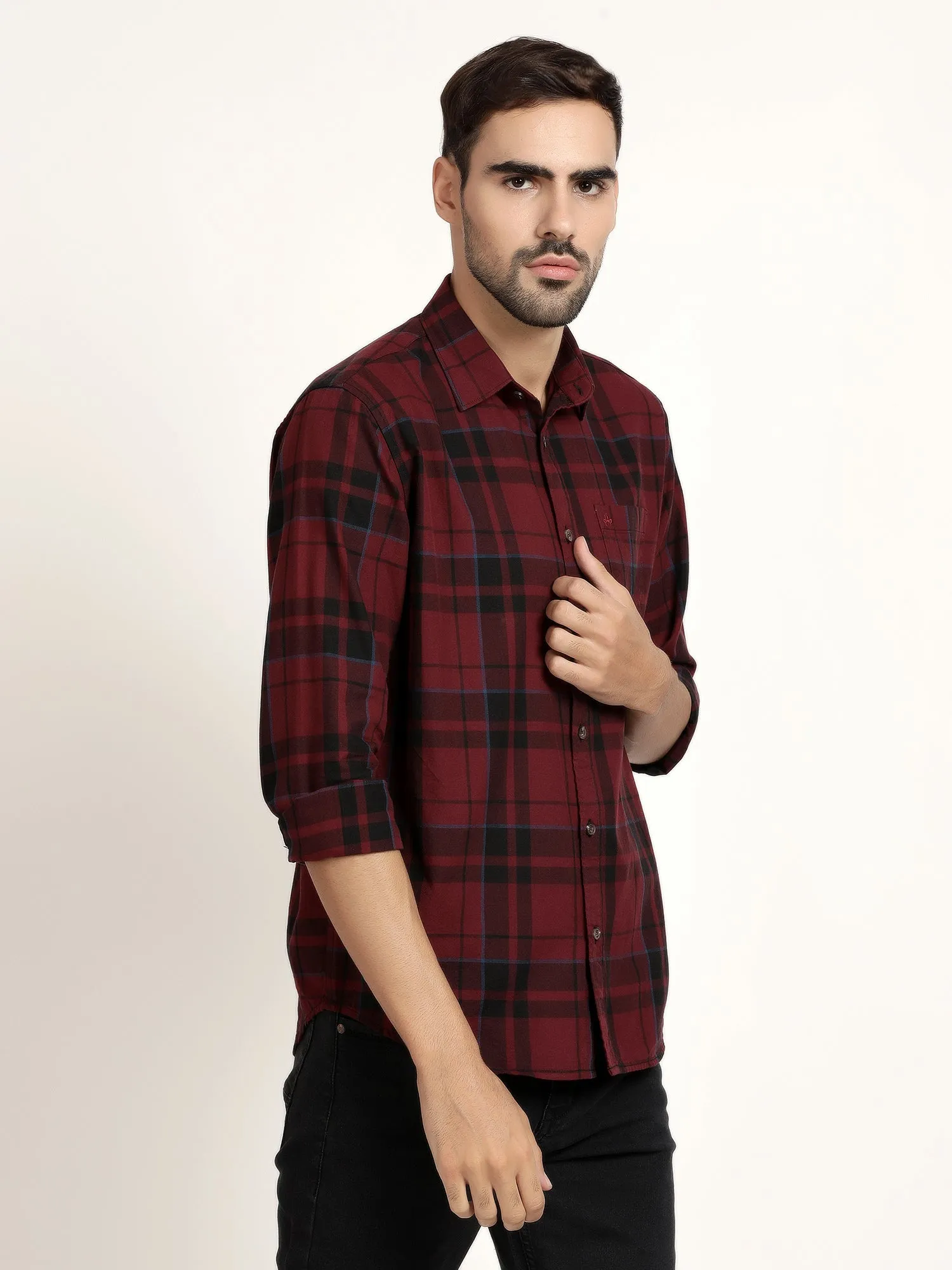 Men Red Checked Casual Shirt (GBHM5030)