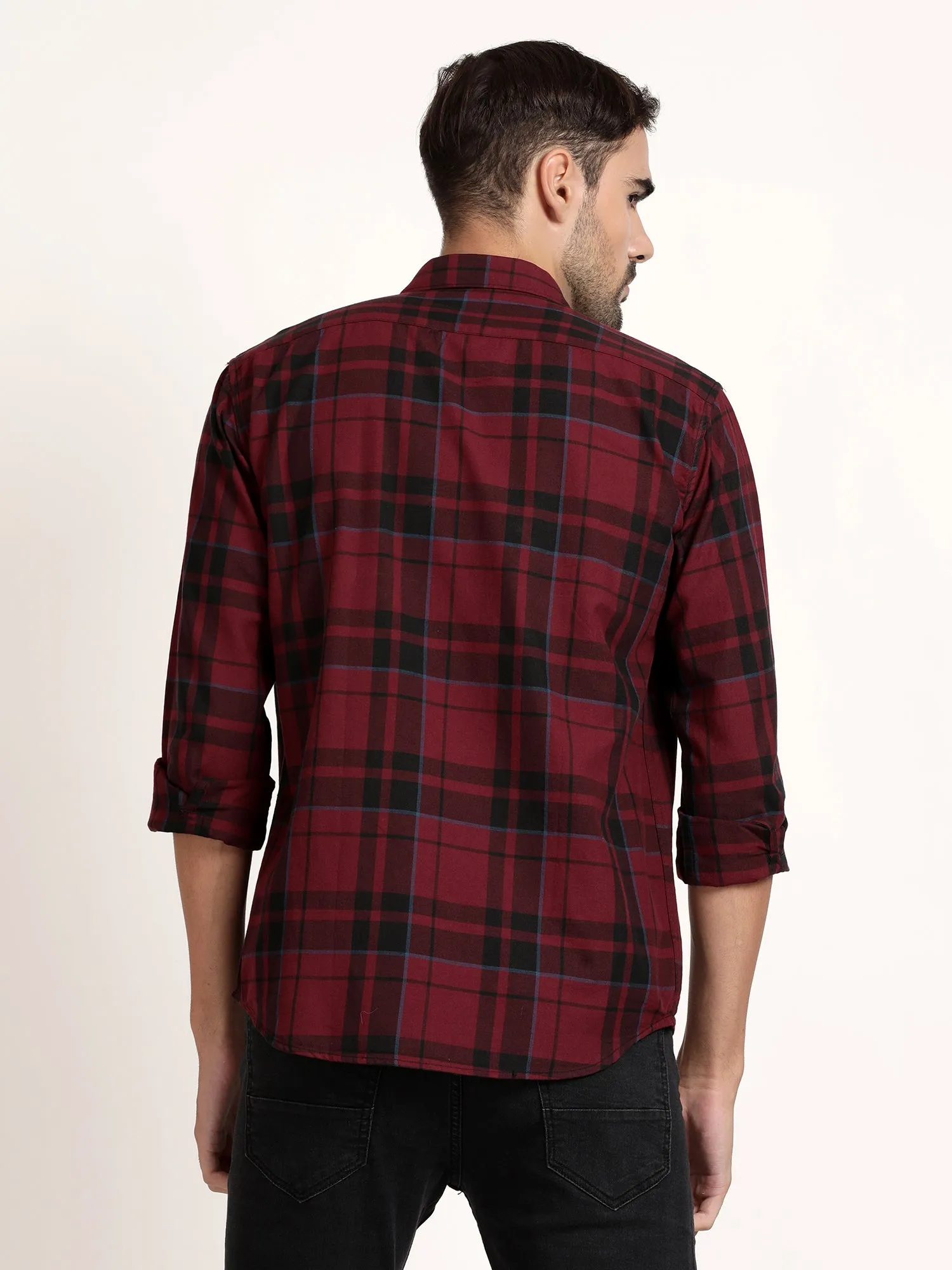 Men Red Checked Casual Shirt (GBHM5030)