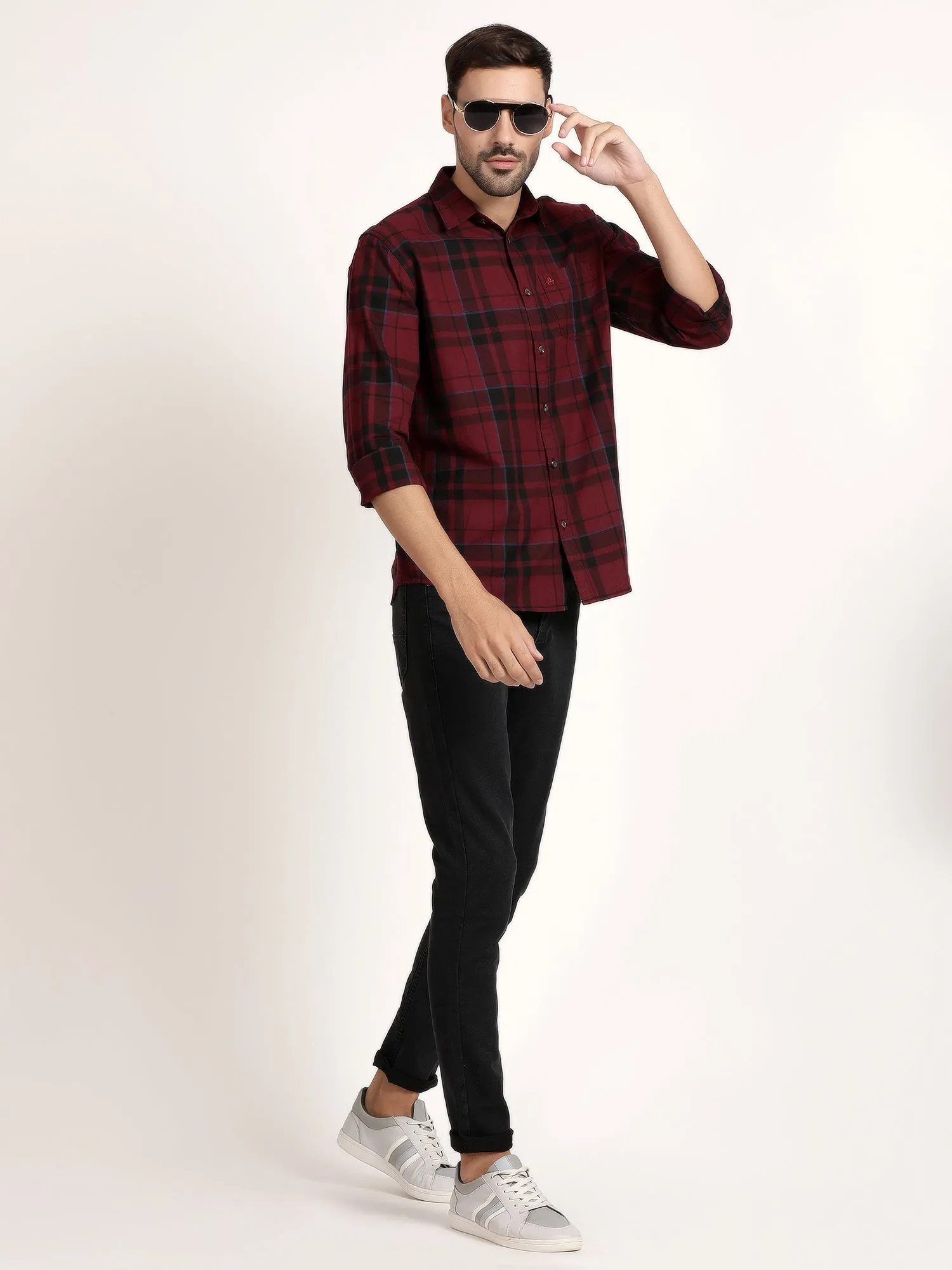 Men Red Checked Casual Shirt (GBHM5030)