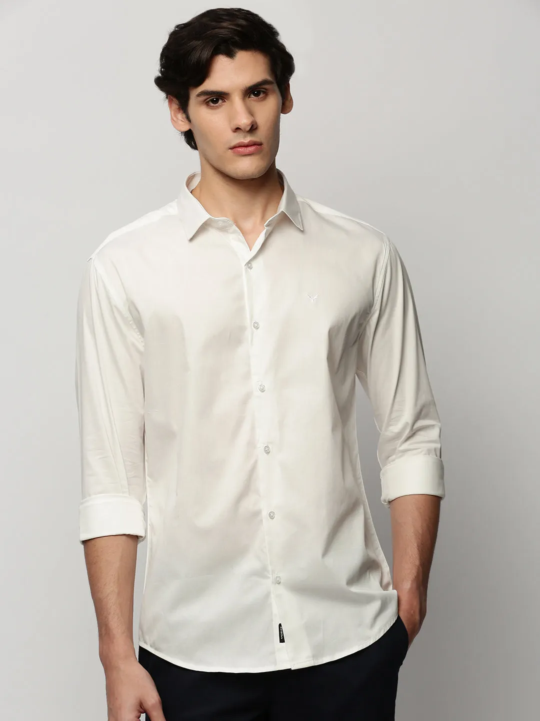 Men White Solid Casual Casual Shirts