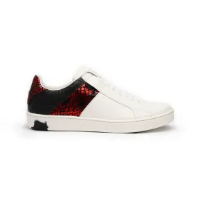 Men's Icon Deejay White Black Red Leather Sneakers 02082-019