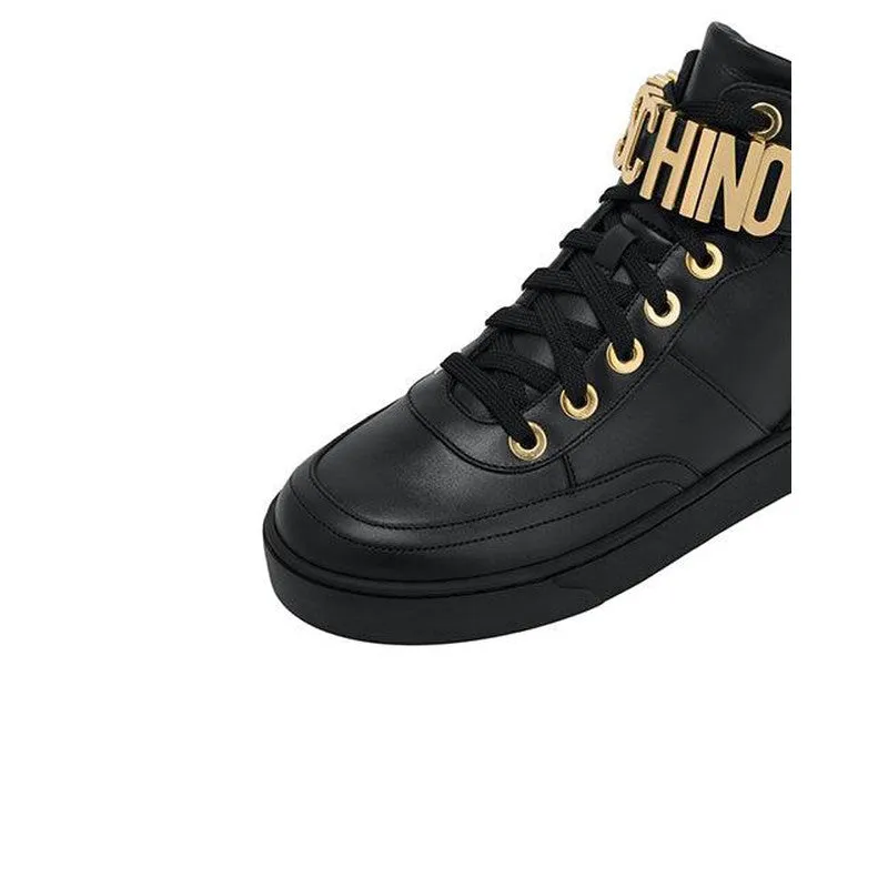 Men's Lettering Logo Calfskin High-Sneakers