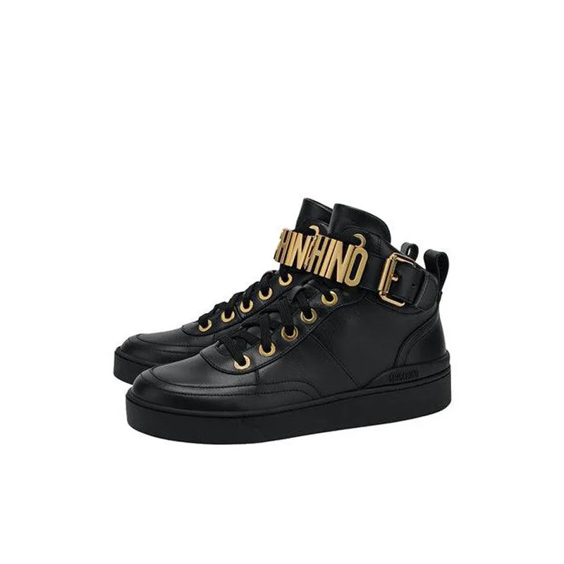 Men's Lettering Logo Calfskin High-Sneakers