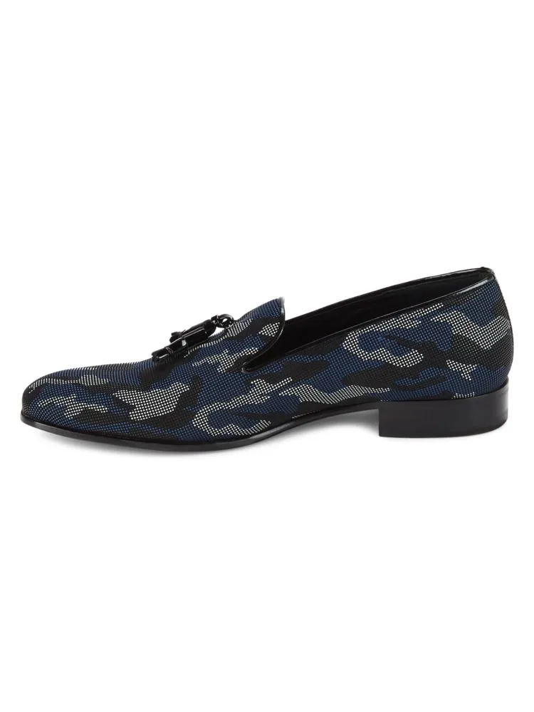 Mezlan Camouflage Tassel Loafers, Blue