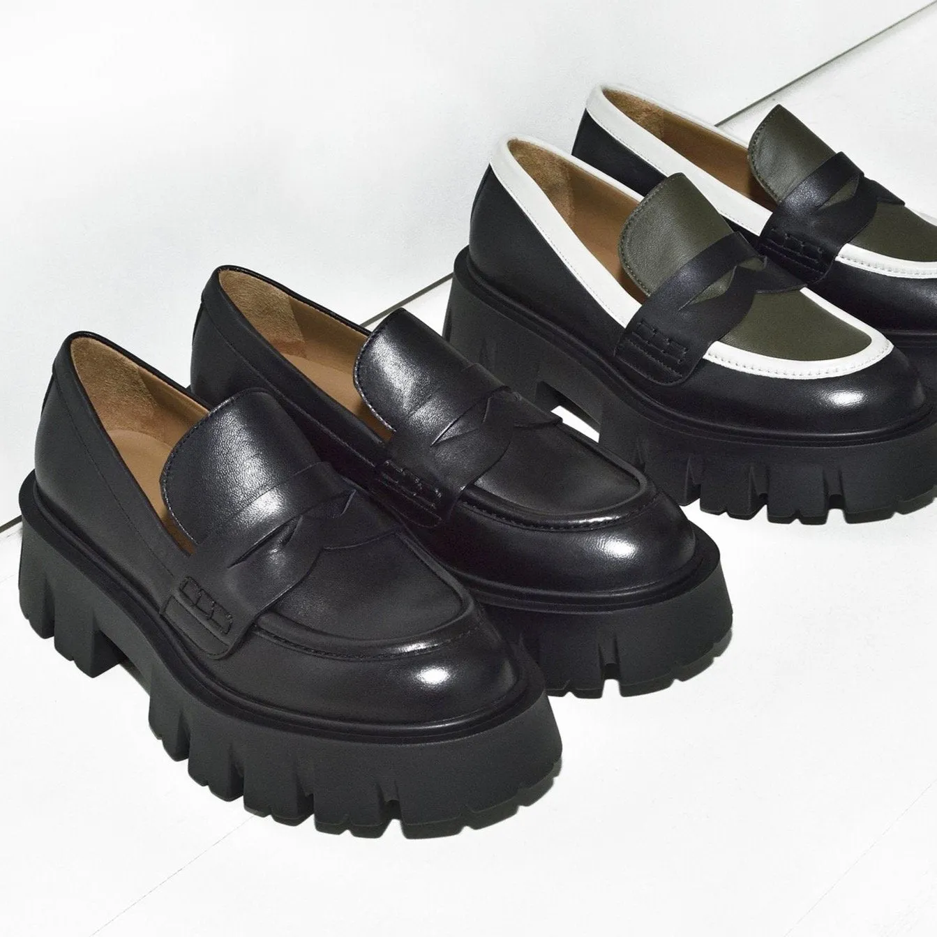 Mikki Black Leather Chunky Loafers