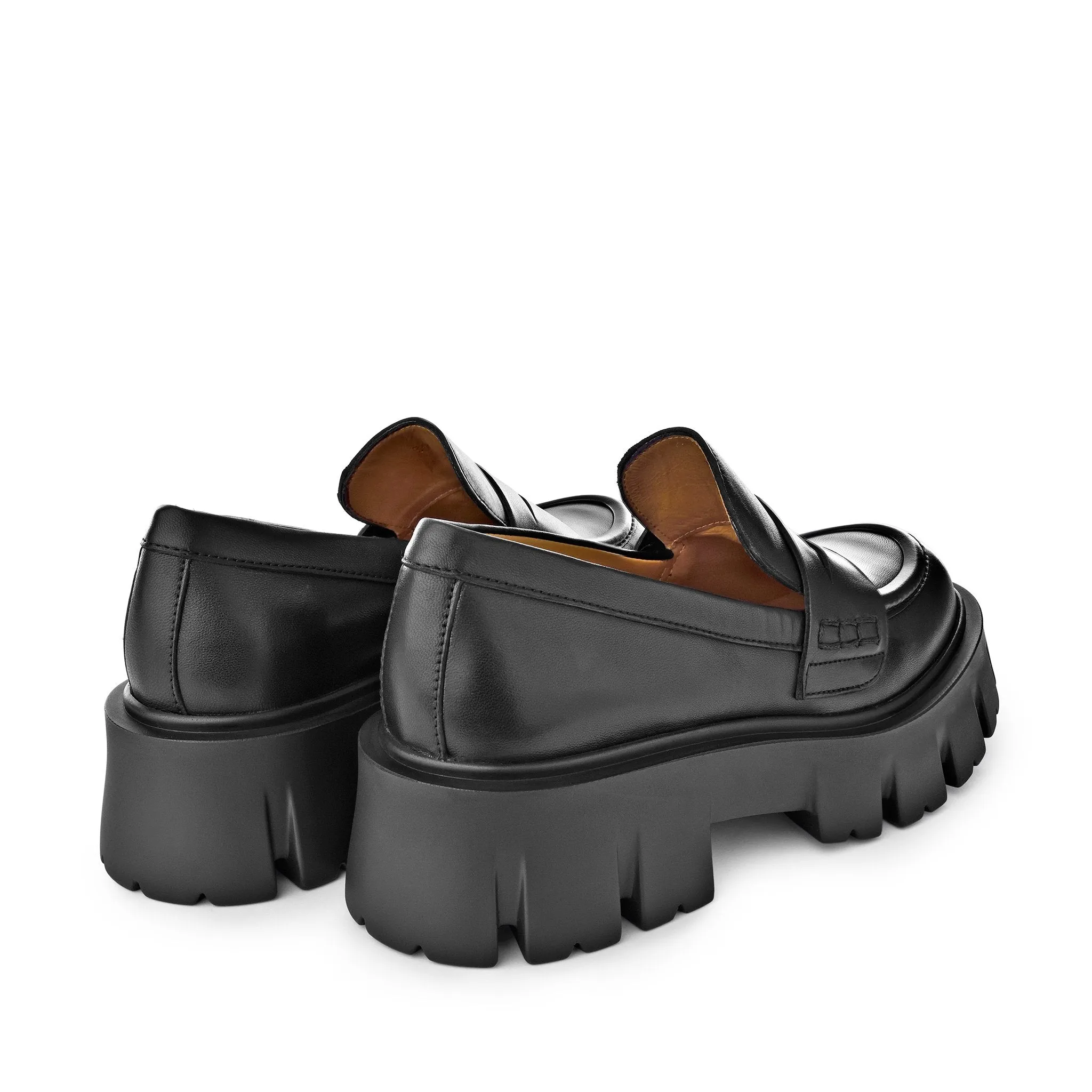 Mikki Black Leather Chunky Loafers