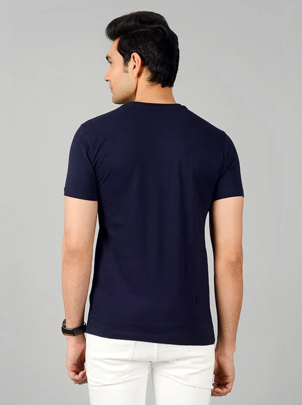 Navy Blue Printed Slim Fit T-shirt | JadeBlue