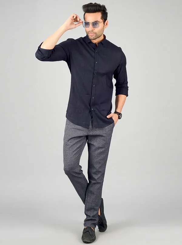 Navy Blue Solid Slim Fit Party Wear Shirt | JB Studio