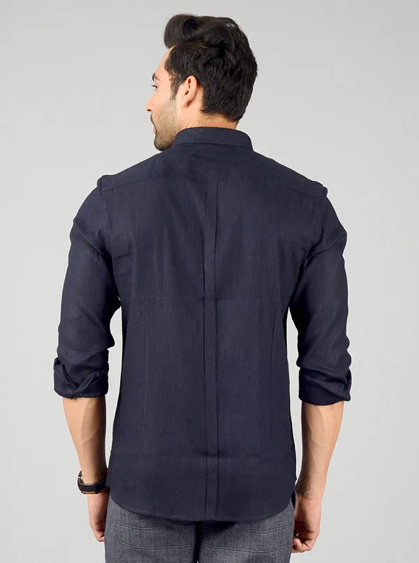 Navy Blue Solid Slim Fit Party Wear Shirt | JB Studio