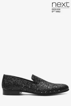 Next Black Glitter Party Mens Loafers