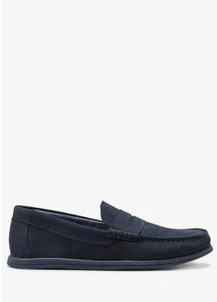 Next Navy Nubuck Older Boys Penny Loafers