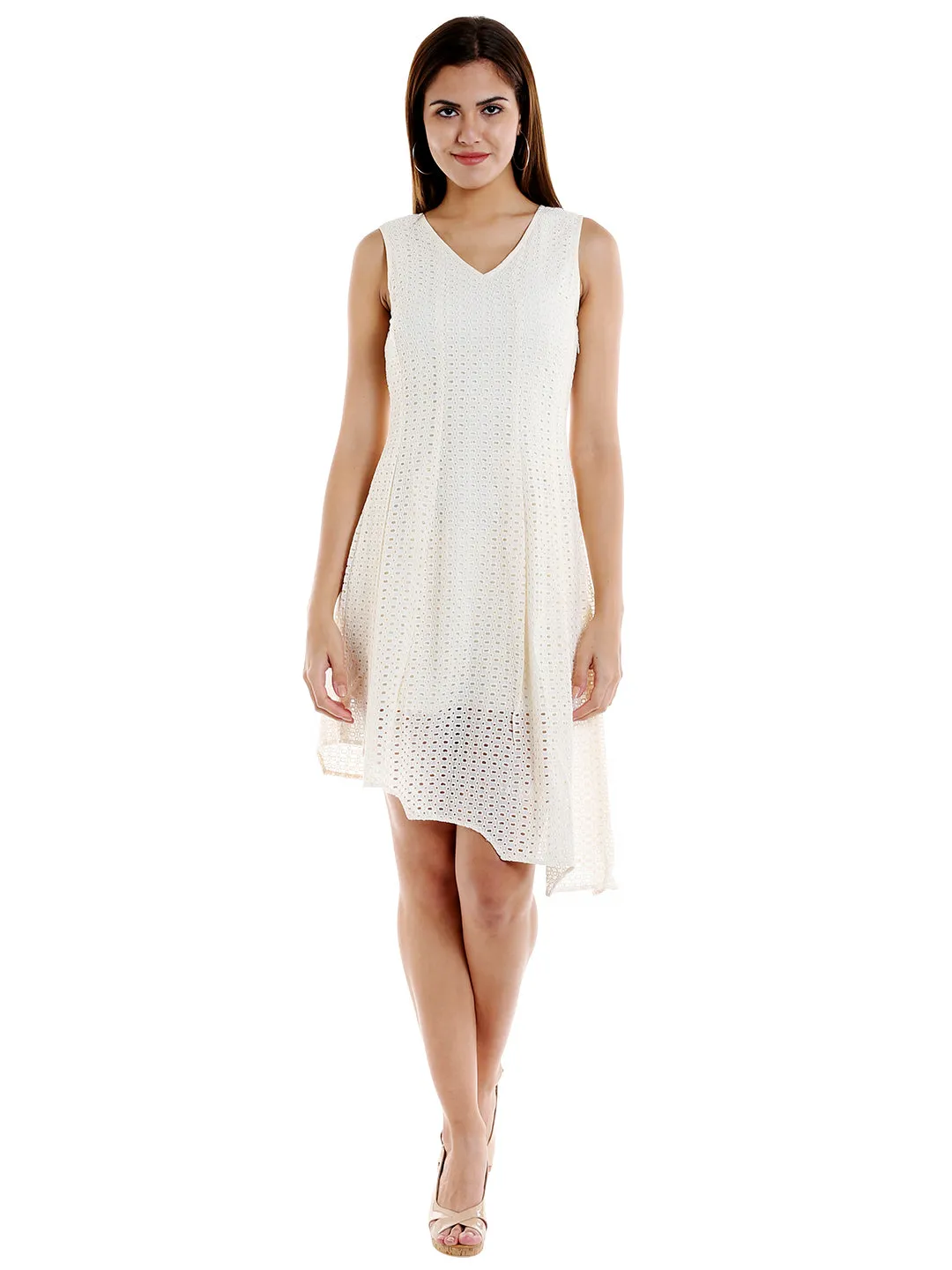 Off White Perforated Dress