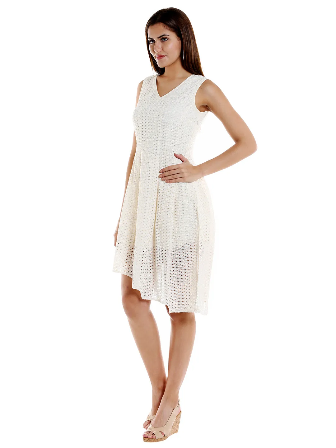 Off White Perforated Dress