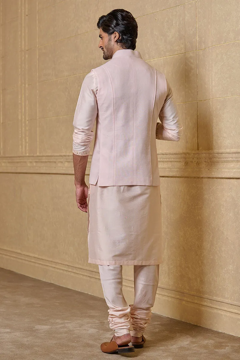 Peach Linen Bundi With Inseam Pocket Detail