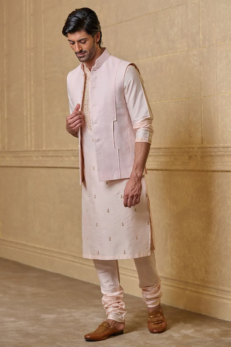 Peach Linen Bundi With Inseam Pocket Detail