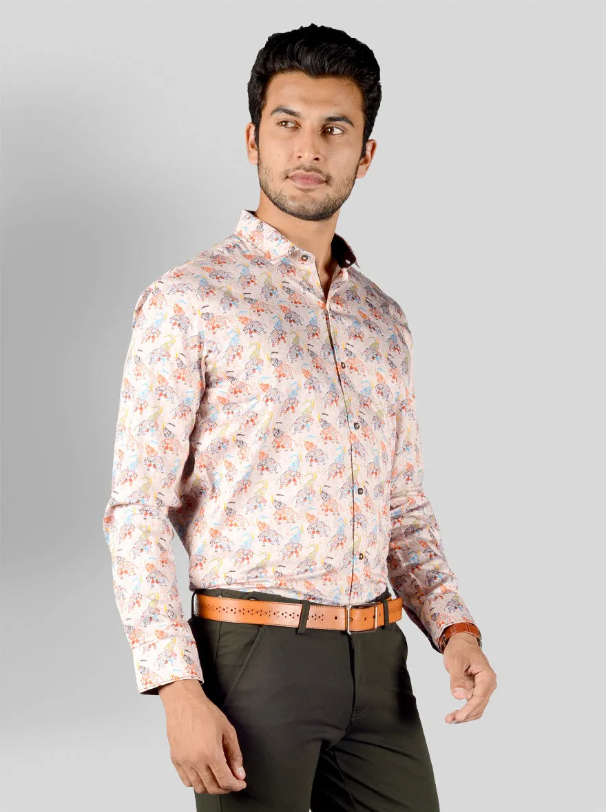 Peach Printed Slim Fit Party Wear Shirt | JB Studio