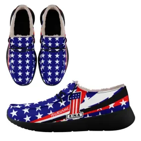 Personalized Flag Sneakers, Custom Patriotic Fur Lining Loafer Shoes, Best Gift for Vateran.FN042-24020295-10b