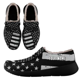 Personalized USA Flag Sneakers, Custom Stars and Stripes Loafer Shoes, Fur Lining Shoe, Pride in Comfort,FN042-24020304-6b