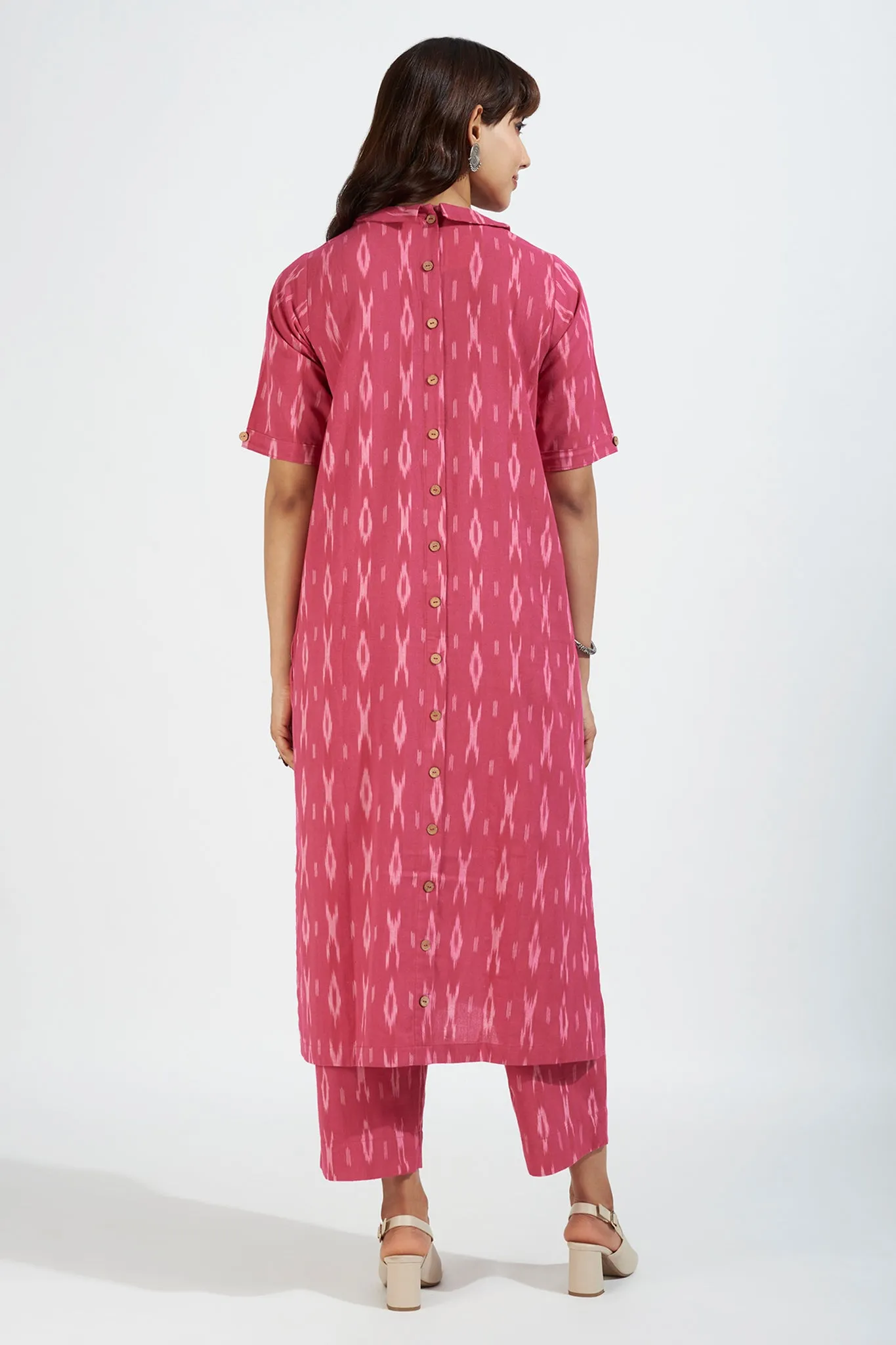 peter pan collar kurta with side & back buttons - berry pink & ivory romance