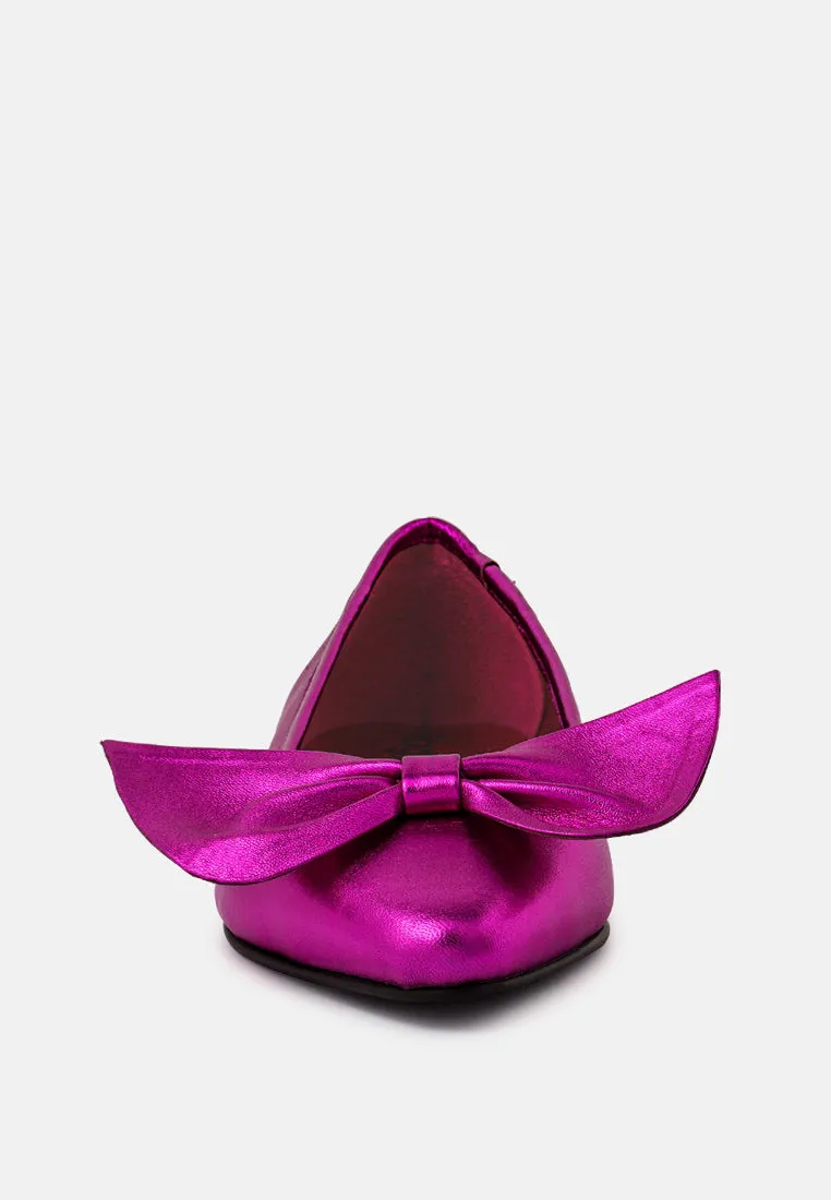 PIE-TRIBE Metallic Bow Ballerinas in Fuchsia